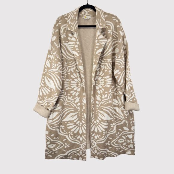 Boden Womens Cardigan Beige Longline Coatigan Knit Floral  Sweater Boho Size 10 - Picture 2 of 10
